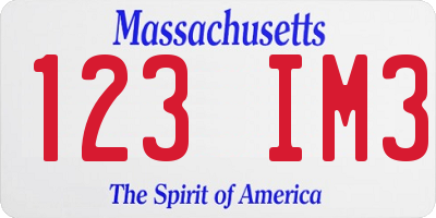 MA license plate 123IM3