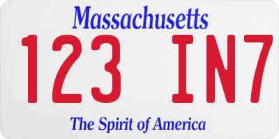 MA license plate 123IN7