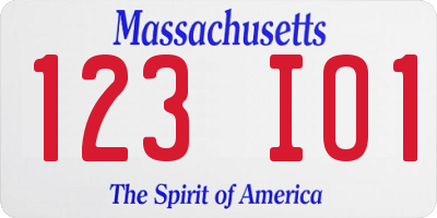 MA license plate 123IO1