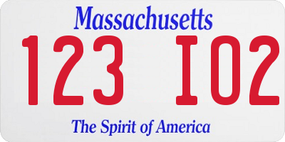MA license plate 123IO2