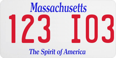 MA license plate 123IO3