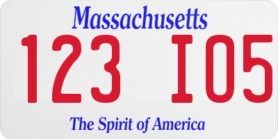 MA license plate 123IO5