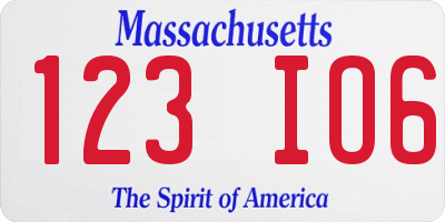 MA license plate 123IO6