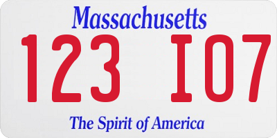 MA license plate 123IO7