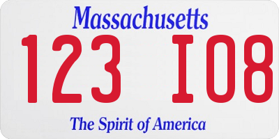 MA license plate 123IO8