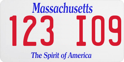 MA license plate 123IO9