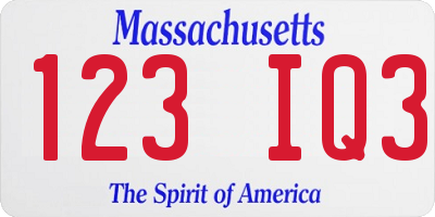 MA license plate 123IQ3