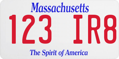 MA license plate 123IR8