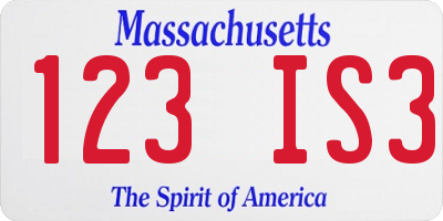 MA license plate 123IS3