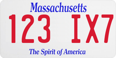 MA license plate 123IX7