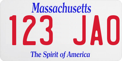MA license plate 123JA0