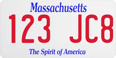 MA license plate 123JC8