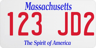 MA license plate 123JD2