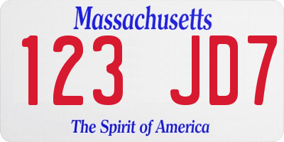MA license plate 123JD7