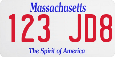 MA license plate 123JD8