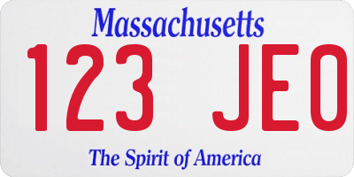 MA license plate 123JE0