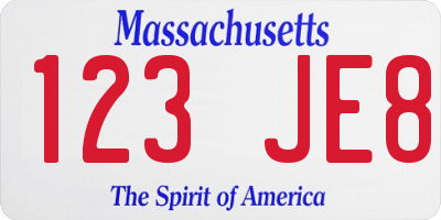 MA license plate 123JE8