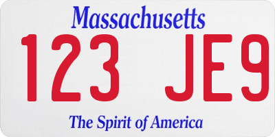 MA license plate 123JE9