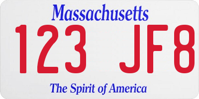 MA license plate 123JF8