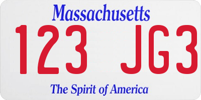 MA license plate 123JG3