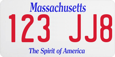 MA license plate 123JJ8