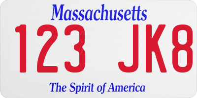 MA license plate 123JK8