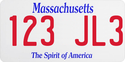 MA license plate 123JL3