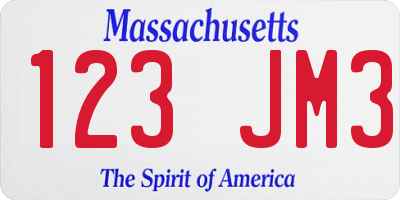 MA license plate 123JM3