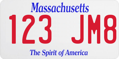 MA license plate 123JM8