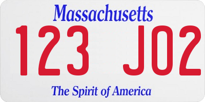 MA license plate 123JO2