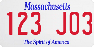 MA license plate 123JO3