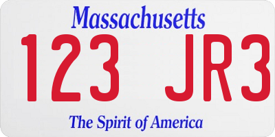 MA license plate 123JR3