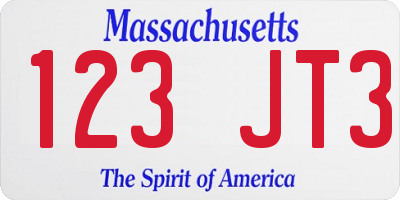 MA license plate 123JT3