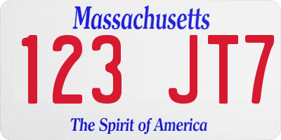 MA license plate 123JT7