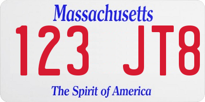MA license plate 123JT8