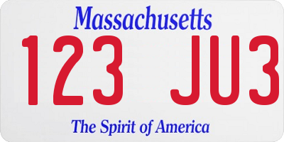 MA license plate 123JU3
