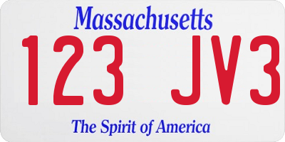 MA license plate 123JV3