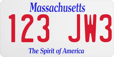 MA license plate 123JW3