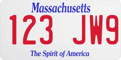 MA license plate 123JW9