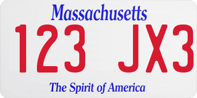 MA license plate 123JX3