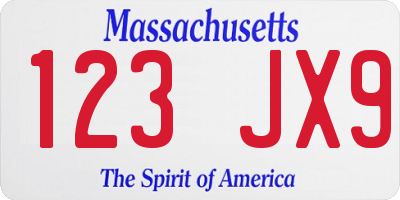 MA license plate 123JX9