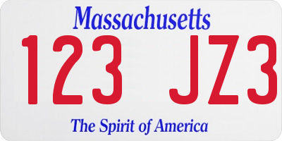 MA license plate 123JZ3