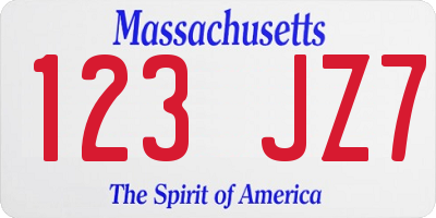 MA license plate 123JZ7