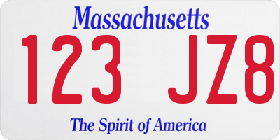 MA license plate 123JZ8