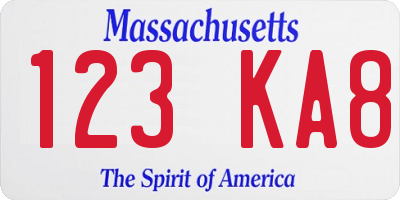 MA license plate 123KA8