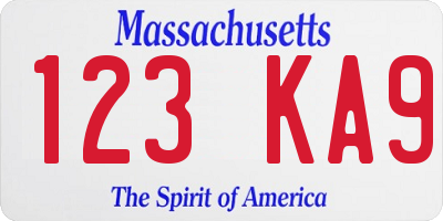 MA license plate 123KA9