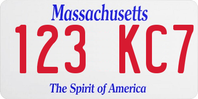 MA license plate 123KC7