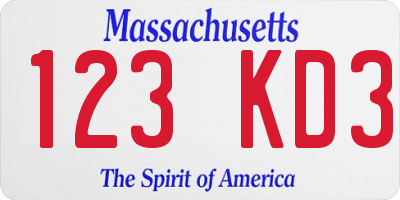 MA license plate 123KD3