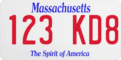 MA license plate 123KD8