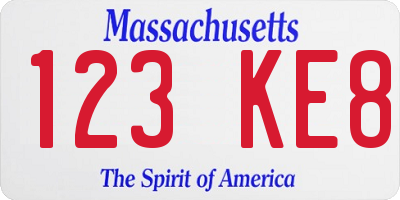 MA license plate 123KE8